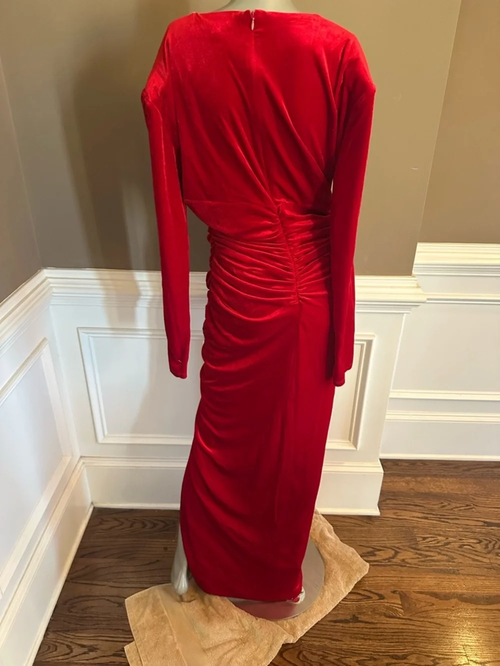 NWT FASHION NOVA Red Velvet Runched Maxi Rhinestone Trim Sz XL
